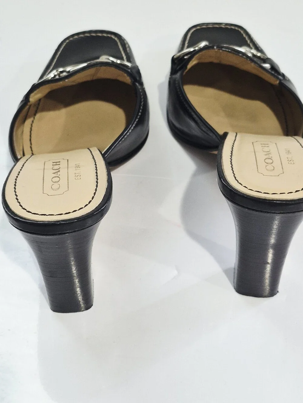 Coach Jacie Vintage Black Leather Ring-Detail Mule Heels Size 8B